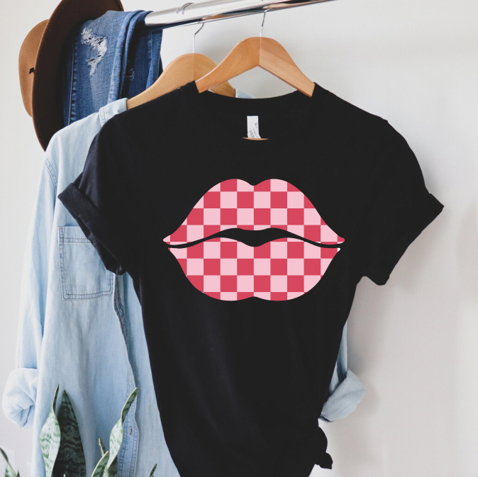 Pink Checkered Lips T-Shirt