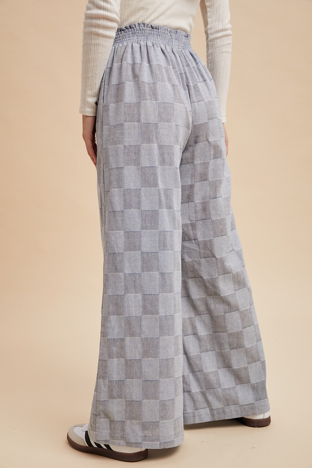 Checkerboard Wide Leg Linen Pants