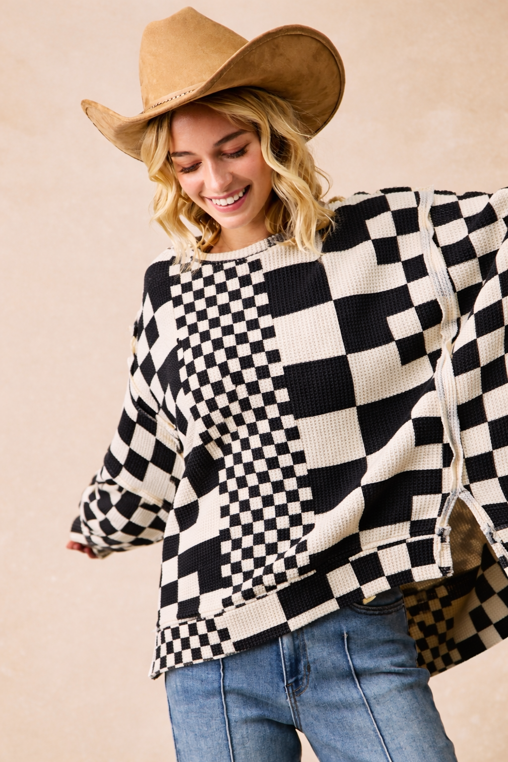 Oversized Waffle Thermal Sweatshirt