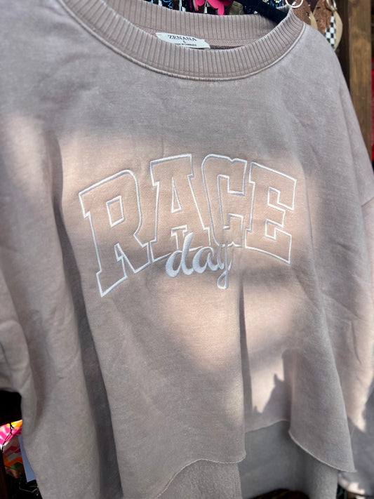 Race Day Embroidered Crop Crew
