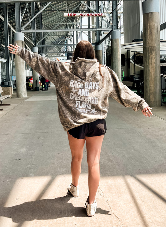 “Give me race days & Checkered Flags” Camo Hoodie