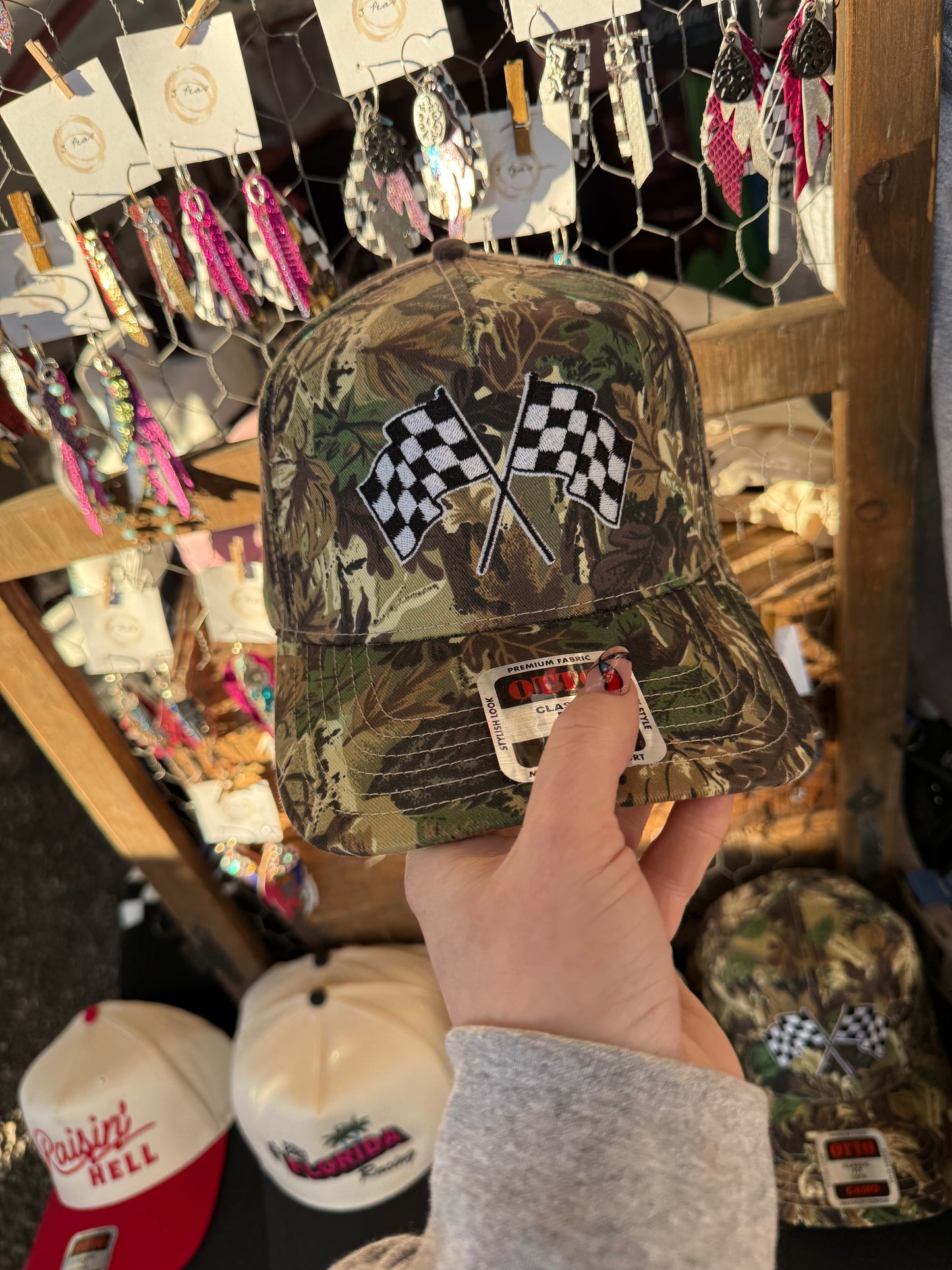 Camo Checkered Flags Trucker Hat