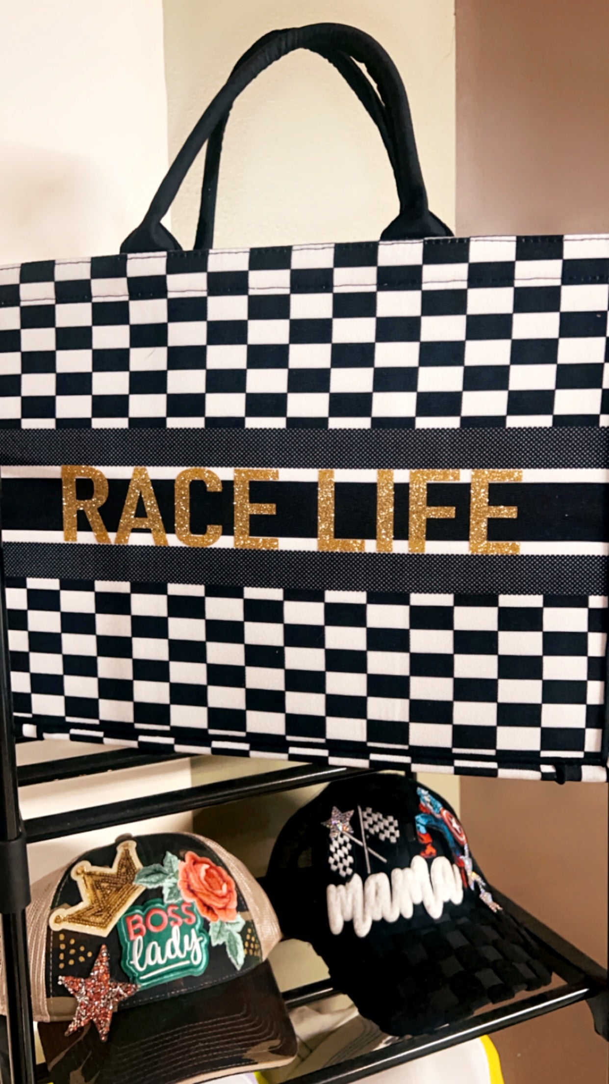 *Custom* Checkered Fabric tote patch bag