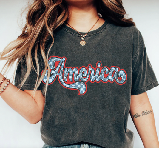Vintage Checkered America T-Shirt