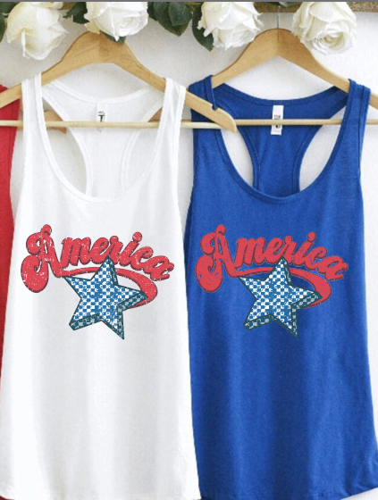 Checkered Star America Tank Top