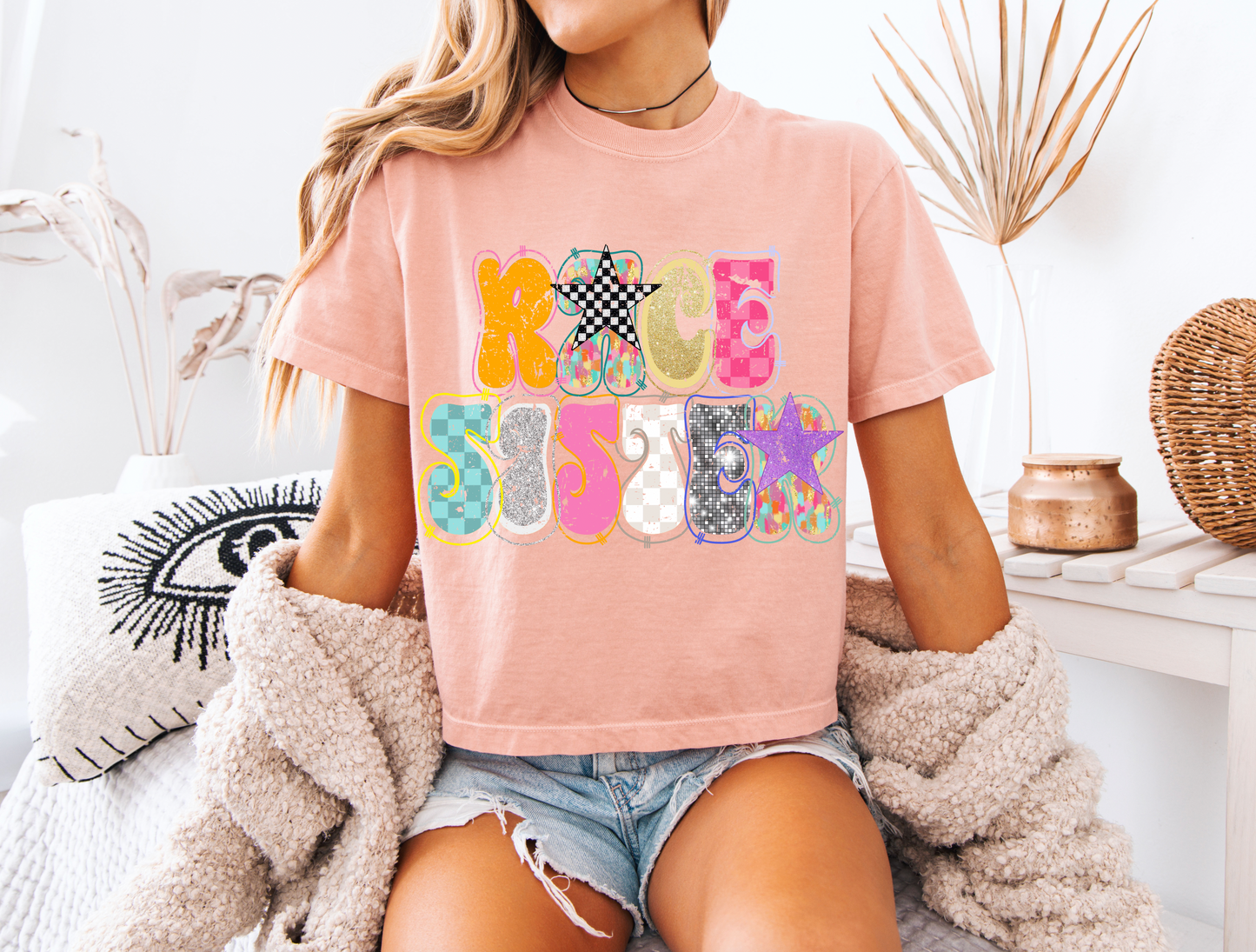 Trendy Race Sister Cropped T-shirt