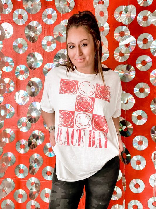 Race Day Smiley Band Tee